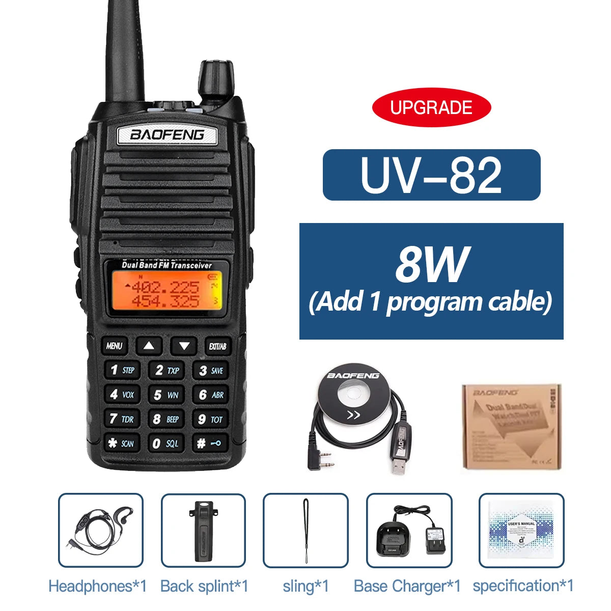 Baofeng UV-82 Dual PTT Walkie Talkie High Power 5W/8W EU82X Dual Band VHF UHF FM Amateur Radio Stati 10KM Lange Ham CB Radio