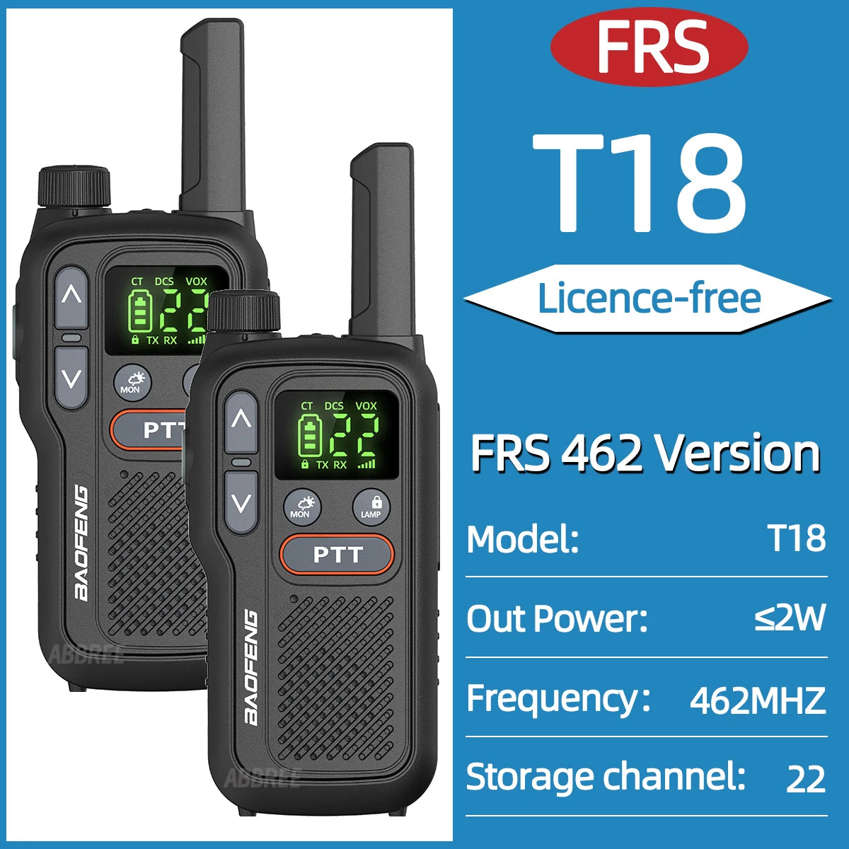 2PCS Baofeng BF-T18 Mini Walkie Talkie Dual PTT Long Range PMR FRS NOAA VOX FM Two Way Radio Type-C Charger For Travel Camping