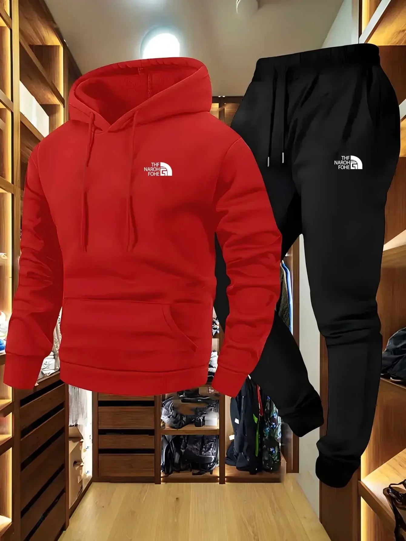 Men's Autumn and Winter Pattern Casual Two-Piece Set Hooded Sweatshirt and Pants with Pockets Regular Fit Outdoor Sport Suit