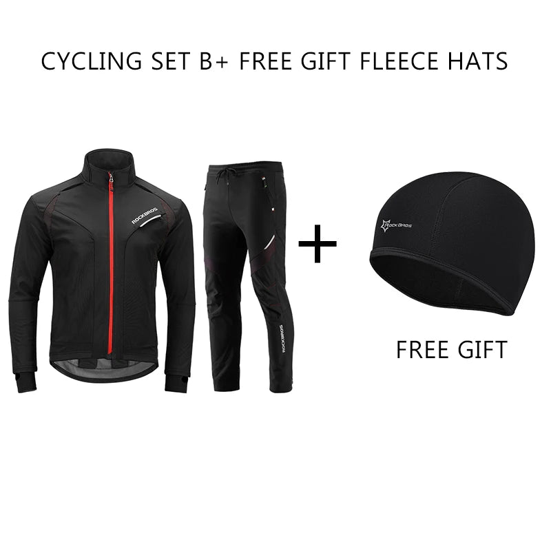ROCKBROS Winter Cycling Set Thermal Fleece Sportswear Windproof Jacket Unisex Man Woman Trousers Outdoor Sport Suit Clothing Set