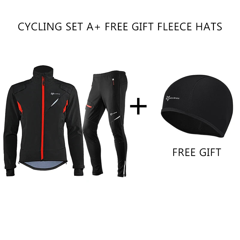 ROCKBROS Winter Cycling Set Thermal Fleece Sportswear Windproof Jacket Unisex Man Woman Trousers Outdoor Sport Suit Clothing Set