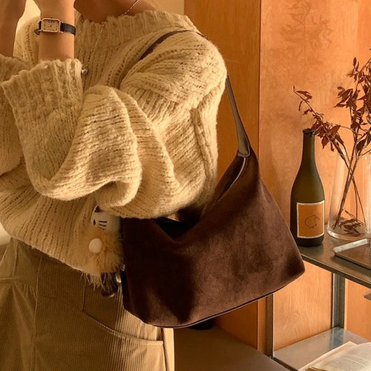 New Vintage Women's Bag Chamois Leather Underarm Pouch For Women Large Capacity Handbag Shopping Shoulder Bag