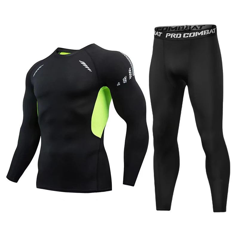 Winter Compression Running Sets Men Long Sleeve Shirt Basketball Fitness Gym Clothing Male Workout Muscle Top Tracksuit Fleece