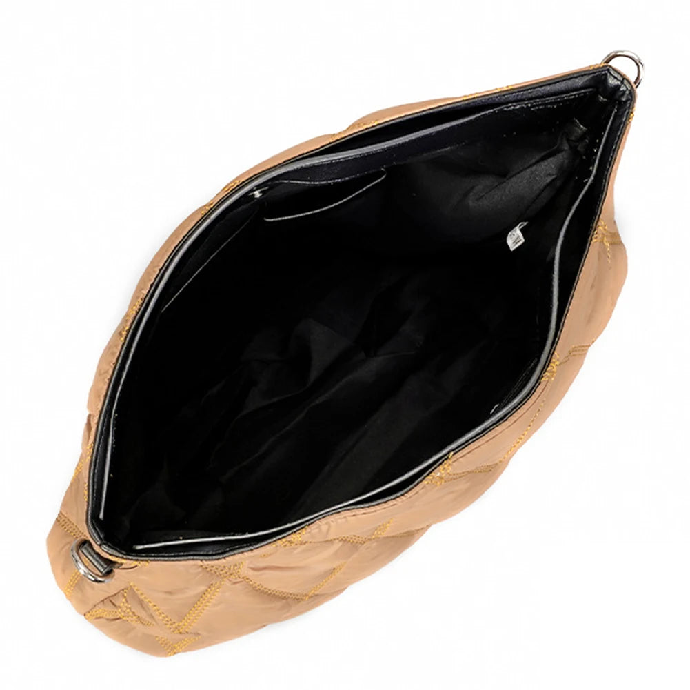 Rhombic Lattice Shoulder Bag Elegant Autumn Winter Female Tote Bags Simple Fashion Soft Warm Nylon Portable for Party Shopping