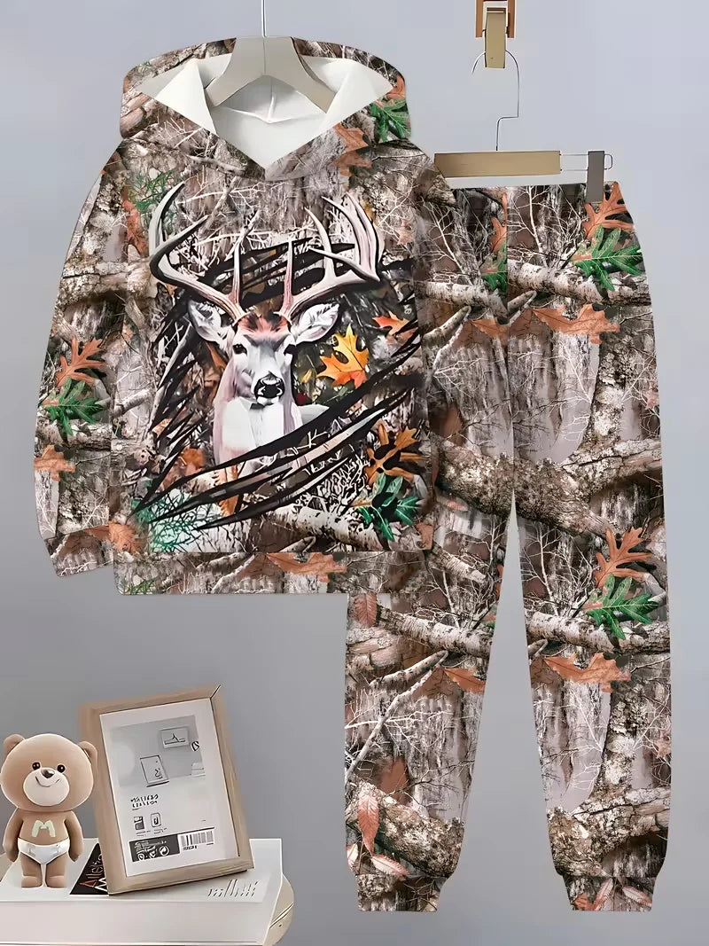 Hot-selling Camouflage Animal Hoodies For Man Suit Pants 3D Print Plant Series Sportswear Two-piece Casual Outdoor Sports Suit