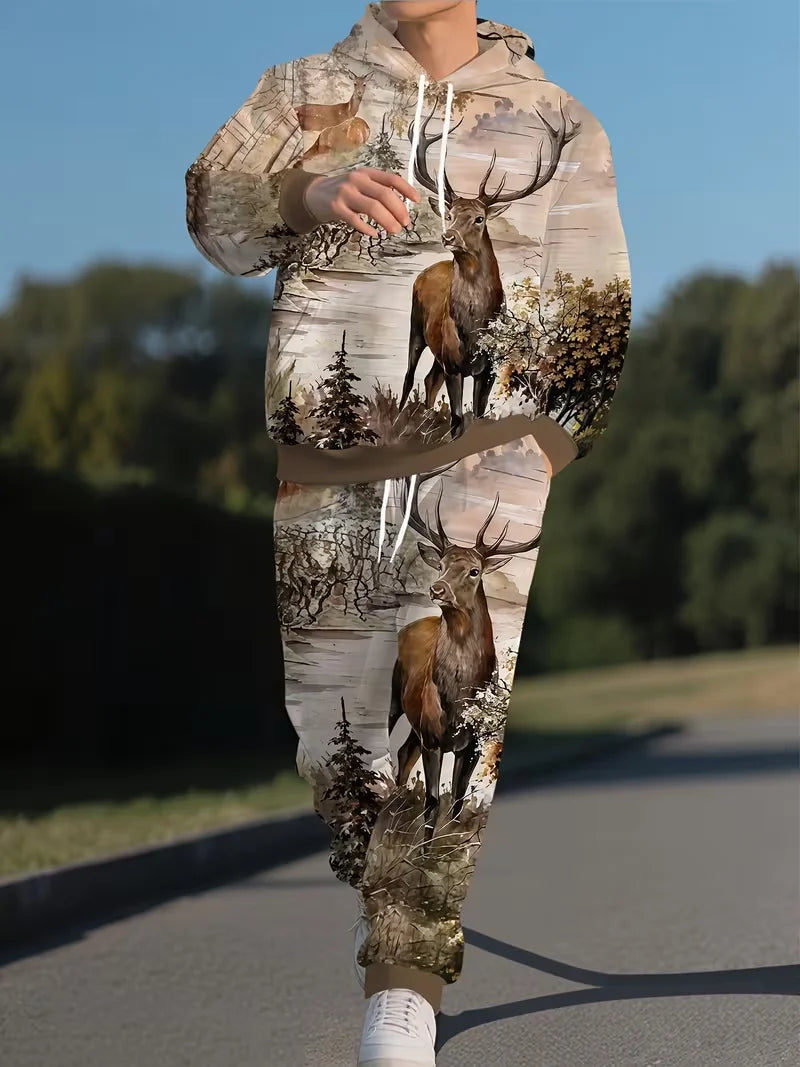 Hot-selling Camouflage Animal Hoodies For Man Suit Pants 3D Print Plant Series Sportswear Two-piece Casual Outdoor Sports Suit