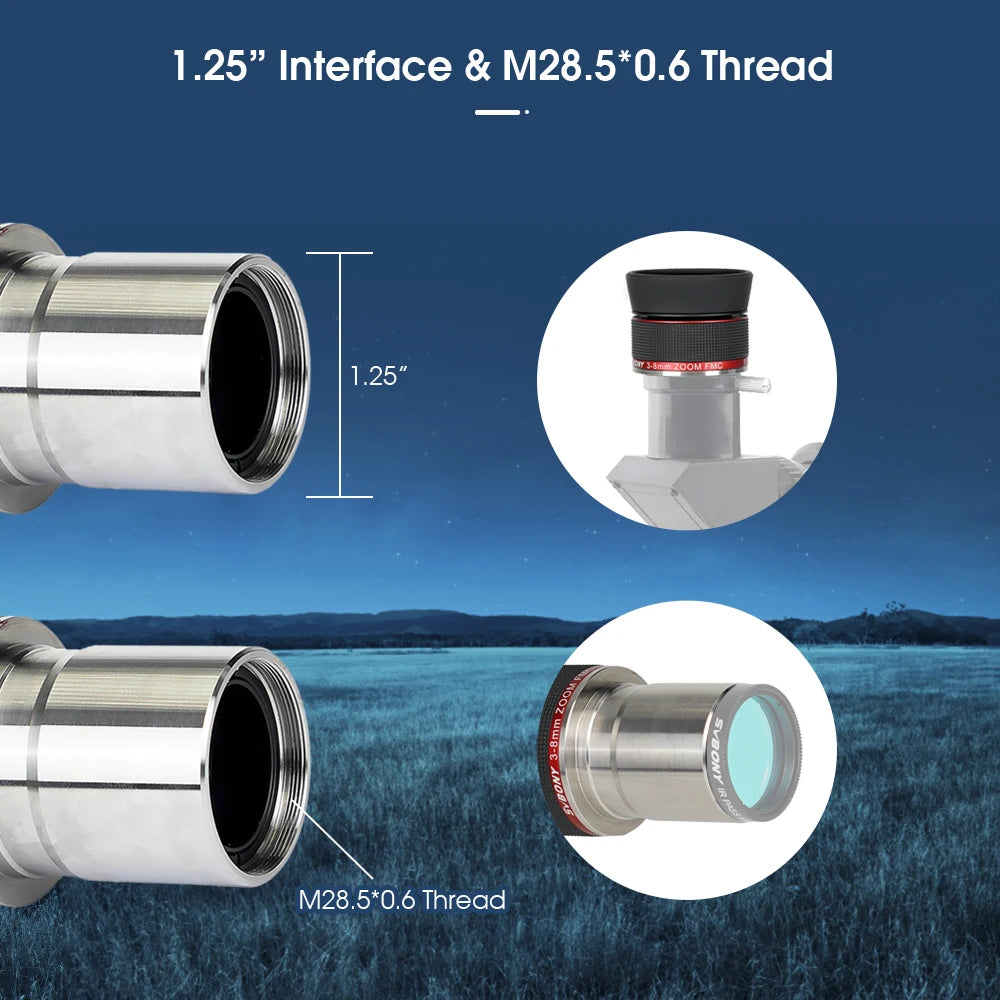Svbony SV215 Zoom Eyepiece,1.25 Inch 3-8mm,with Parfocal Design,Telescope Accessory for High Power Lunar and Planetary Observing