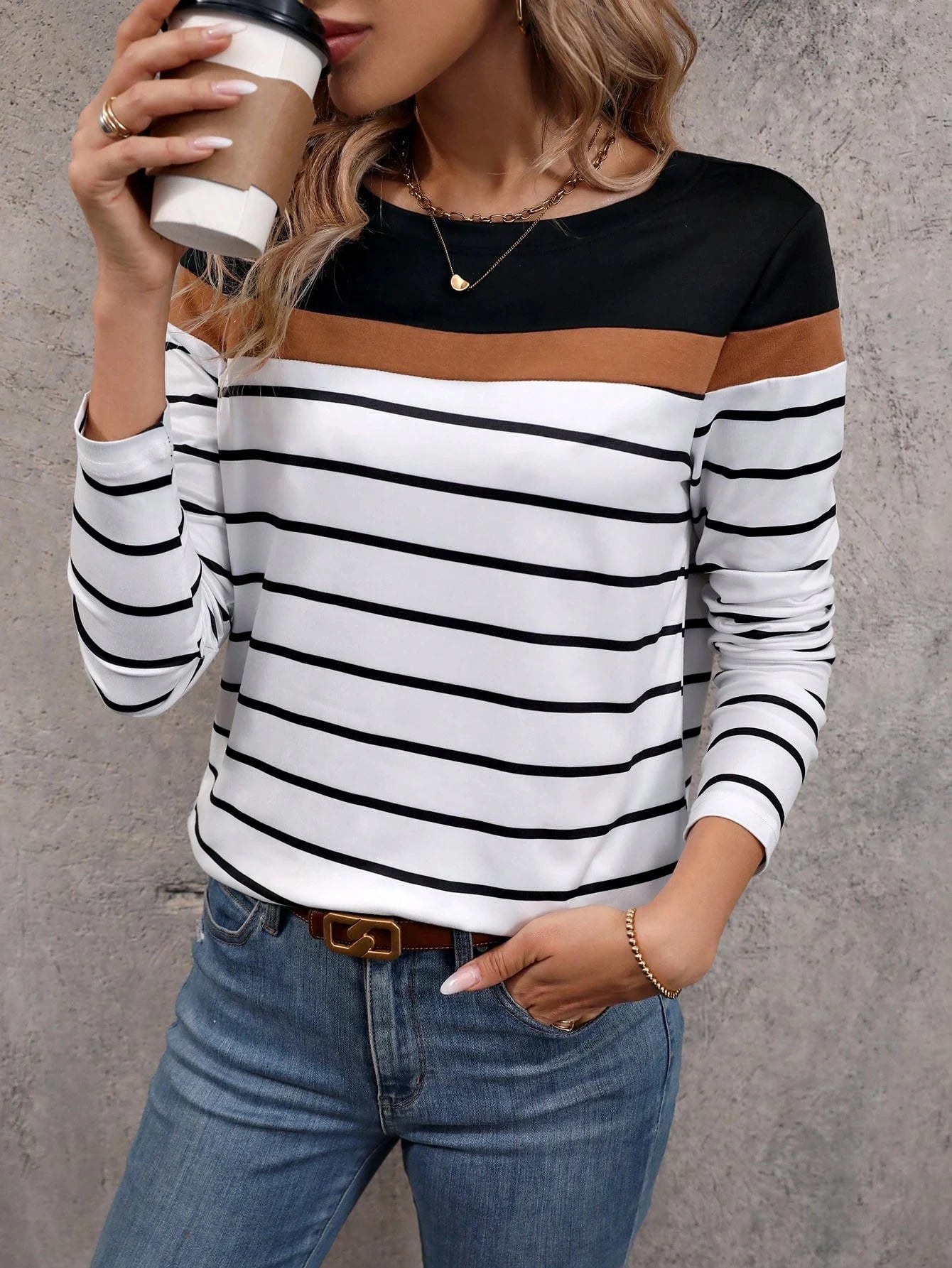 Stripe Color Block 3d Print Long SleeveT-Shirt Casual Women's Clothing Long Sleeve T-shirt Fashion Oversized Tops Tees Female