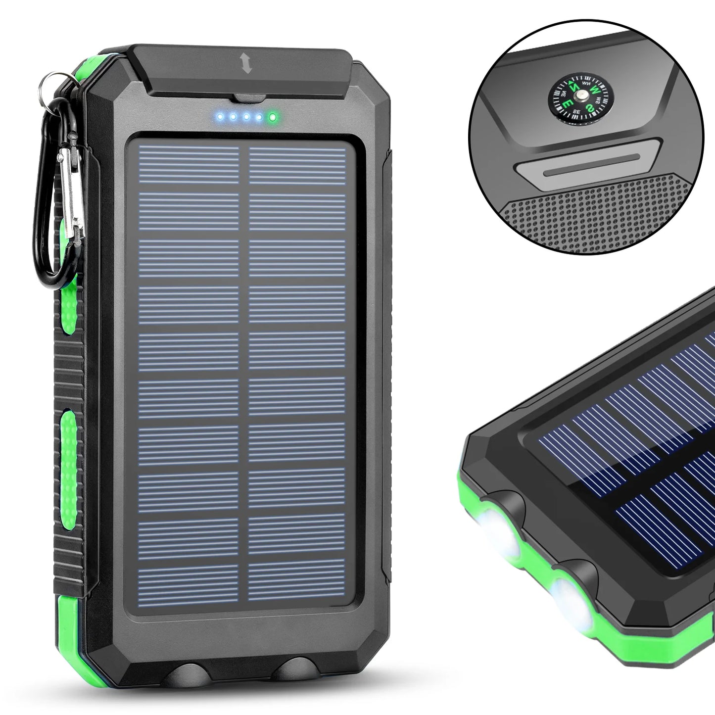 10000mAh Solar Power Bank Portable Waterproof Fast Charge Dual USB Outdoor Charger LED Light for Camping Hiking Travel
