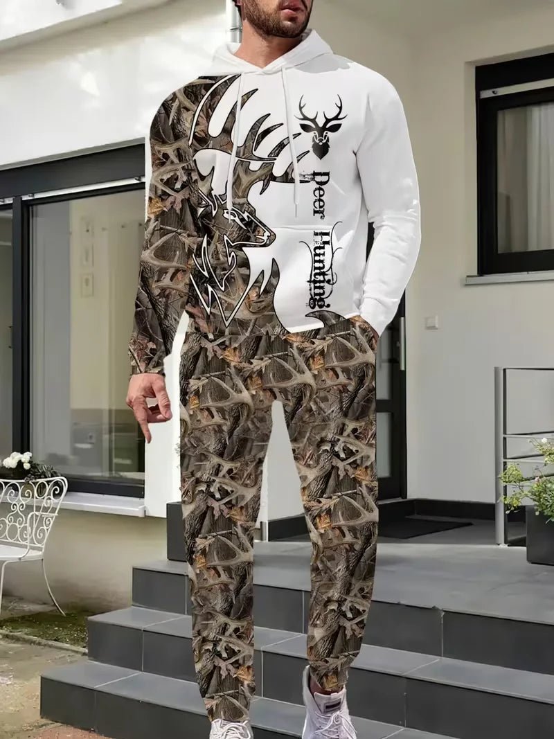 Hot-selling Camouflage Animal Hoodies For Man Suit Pants 3D Print Plant Series Sportswear Two-piece Casual Outdoor Sports Suit