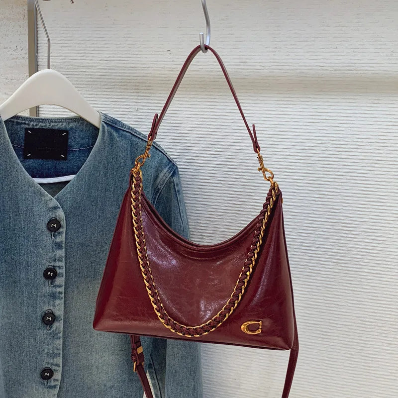 Spacious Simple Stylish Chain Single Shoulder Underarm Bag Fall Winter New Style Vintage Unique Slant Bag for Work