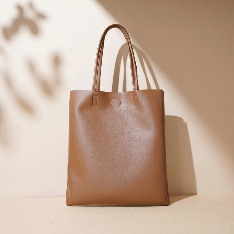 Women's Large Tote Shoulder Bag - Contains inner pocket, solid leather, large capacity, office school bag