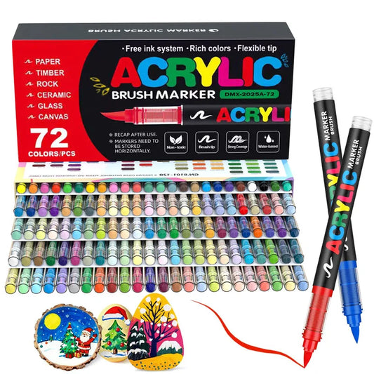 72 Colors Acrylic Paint Markers Soft Brush Tip Acrylic Markers Set Paint Pens for Wood Fabric Canvas Glass Canvas Rock Painting
