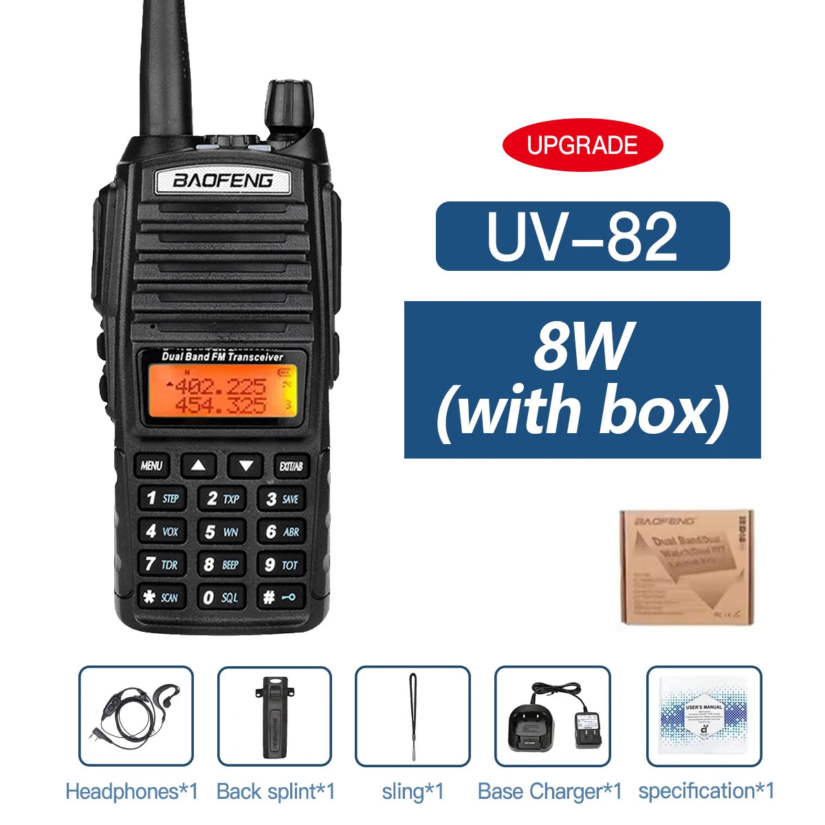 Baofeng UV-82 Dual PTT Walkie Talkie High Power 5W/8W  EU82X Dual Band  VHF UHF FM Amateur Radio Stati 10KM Lange  Ham CB Radio