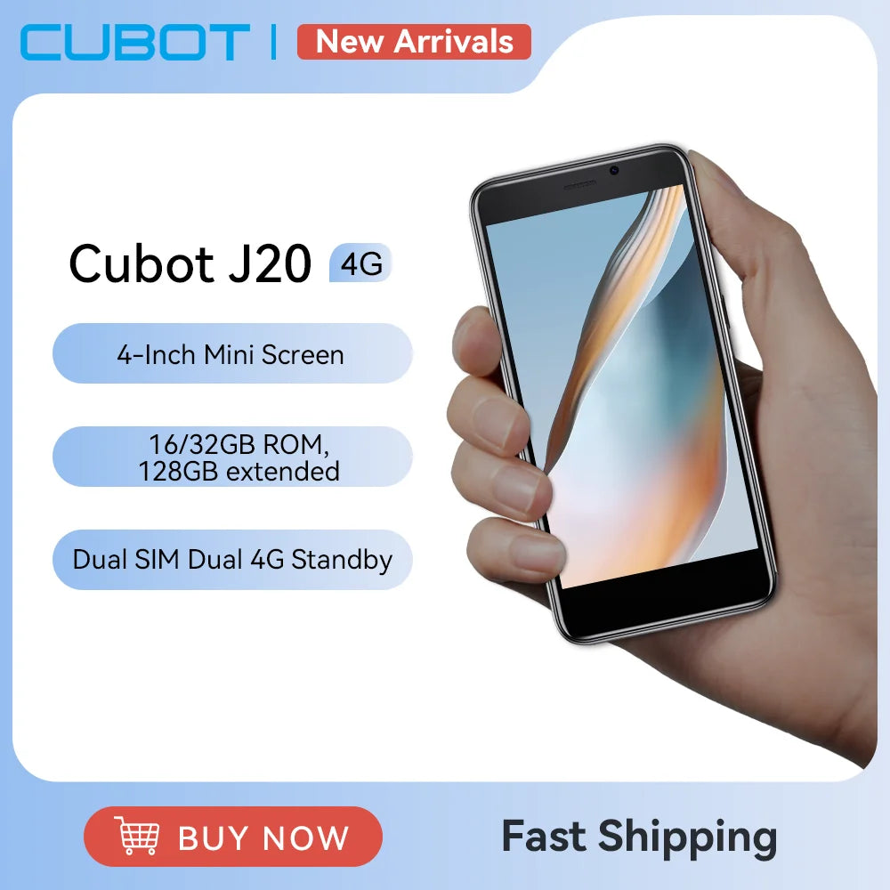 Cubot J20, 4-Inch Mini Smartphone, 16/32GB ROM (128GB Extended), Dual SIM Dual 4G Celulares, Android Mobile Phones, 2350mAh, GPS