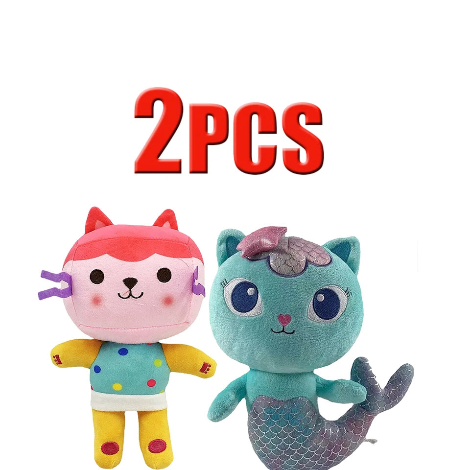 25cm 7-piece Gabby doll house plush toy cartoon stuffed animal mermaid cat mermaid plush doll children's Christmas gift
