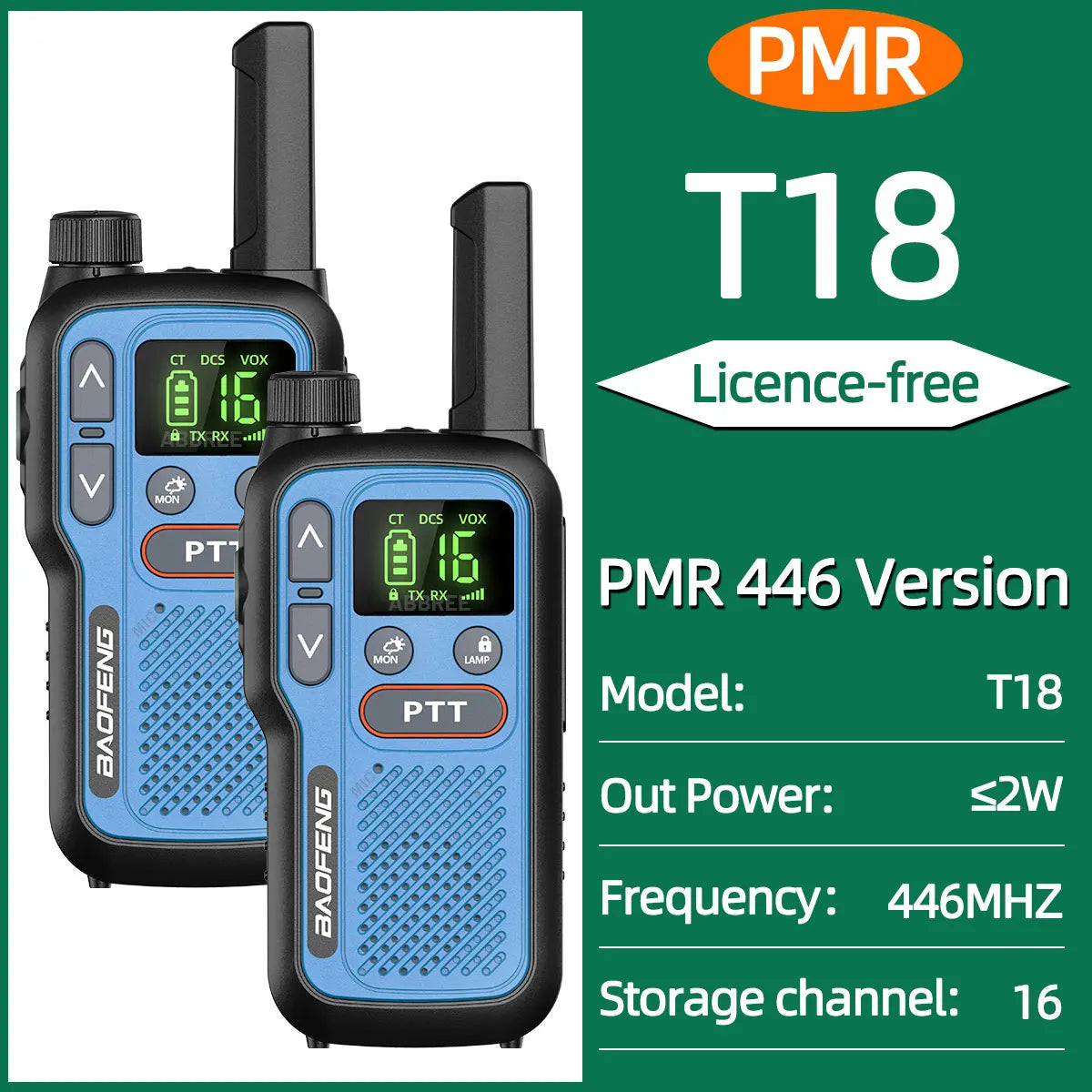 2PCS Baofeng BF-T18 Mini Walkie Talkie Dual PTT Long Range PMR FRS NOAA VOX FM Two Way Radio Type-C Charger For Travel Camping