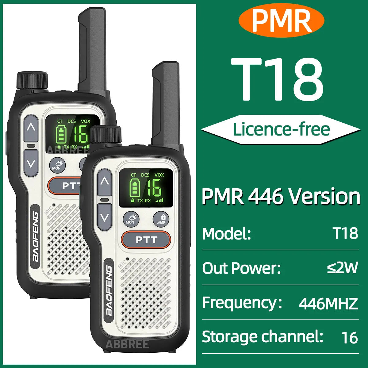 2PCS Baofeng BF-T18 Mini Walkie Talkie Dual PTT Long Range PMR FRS NOAA VOX FM Two Way Radio Type-C Charger For Travel Camping