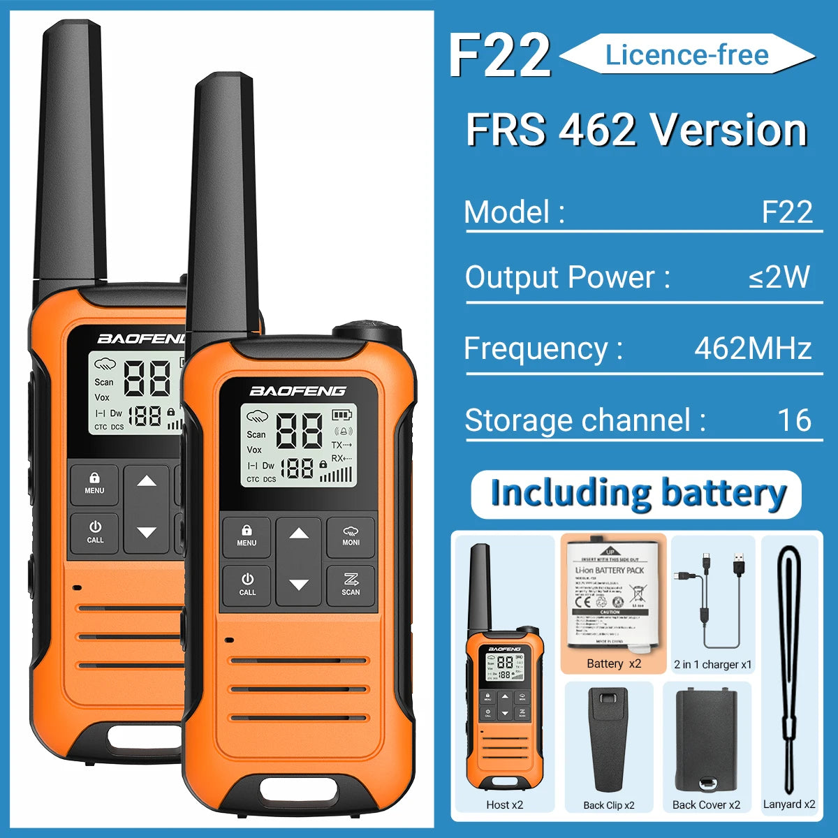 2PCS Baofeng F22 PMR FRS Mini Walkie Talkie Waterproof Type-C Licence-free NOAA Portable Two Way Ham Radio for Hunting