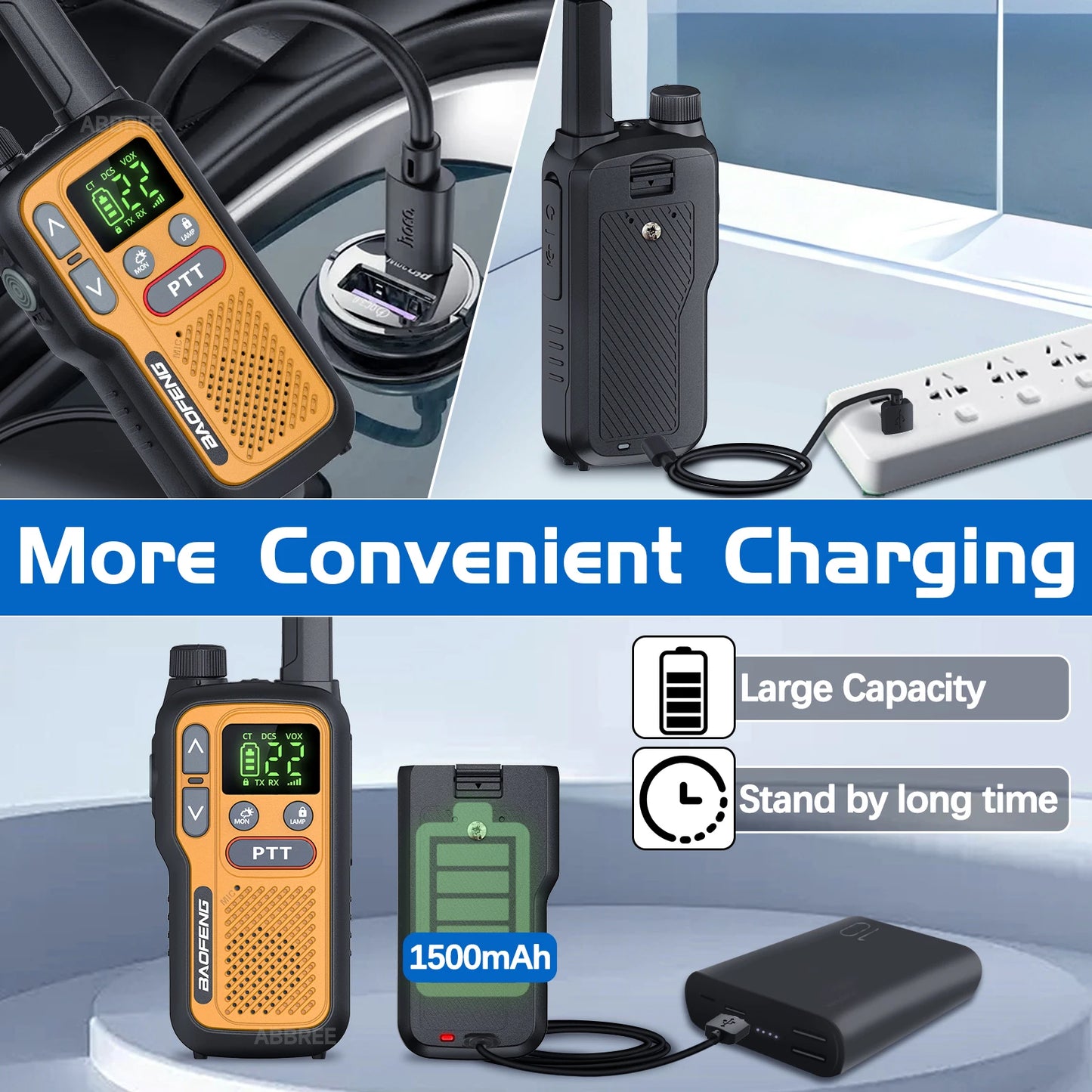 2PCS Baofeng BF-T18 Mini Walkie Talkie Dual PTT Long Range PMR FRS NOAA VOX FM Two Way Radio Type-C Charger For Travel Camping