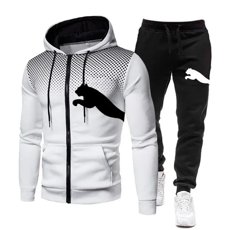2025 Men's Autumn and Winter Hooded Sweatshirt Set, Hooded Sweatshirt + Pants Set, Sports Running Leisure Wear