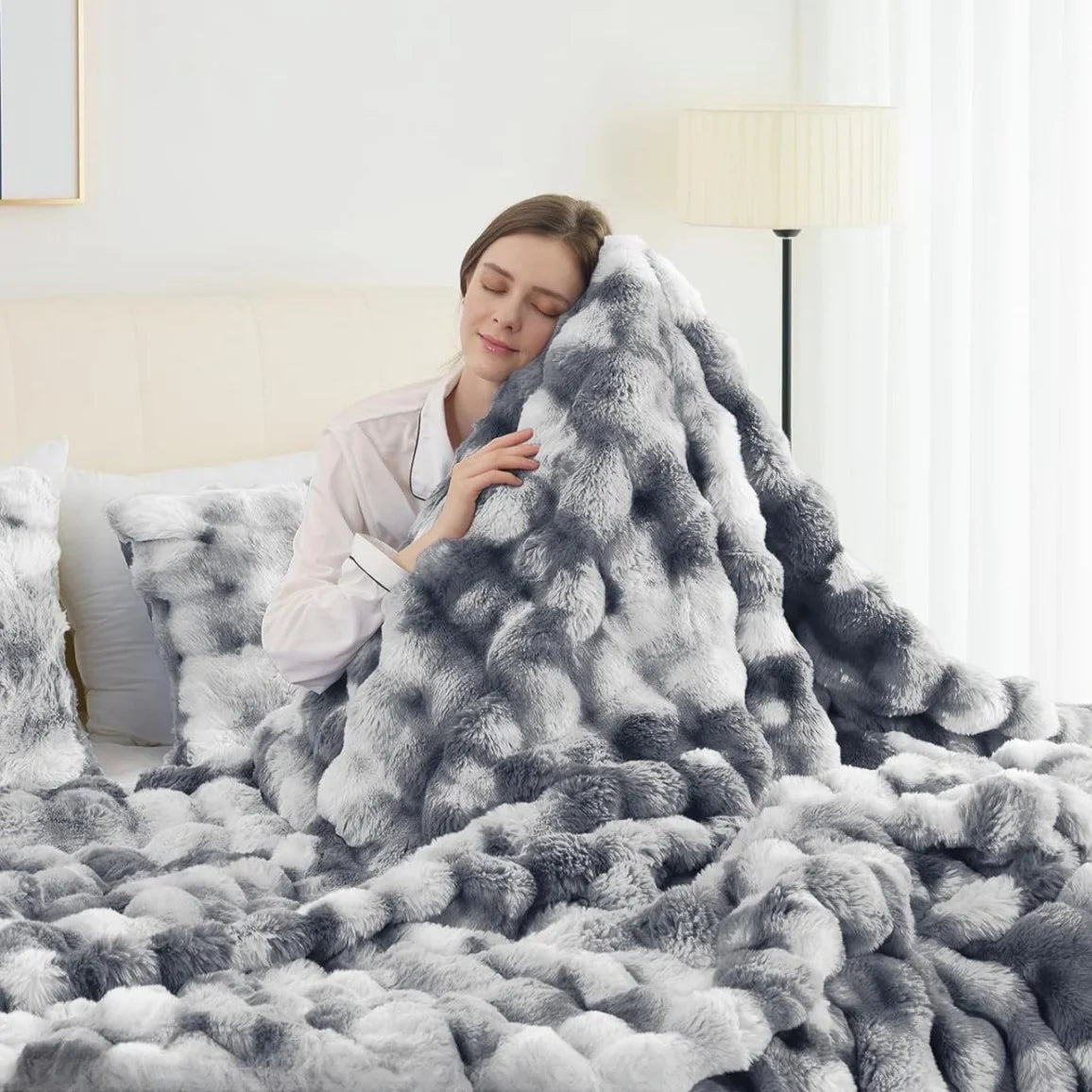 1pc Faux Rabbit Fleece Blanket - Weighted 6 lbs Faux Rabbit Fleece Blanket - Bedspread