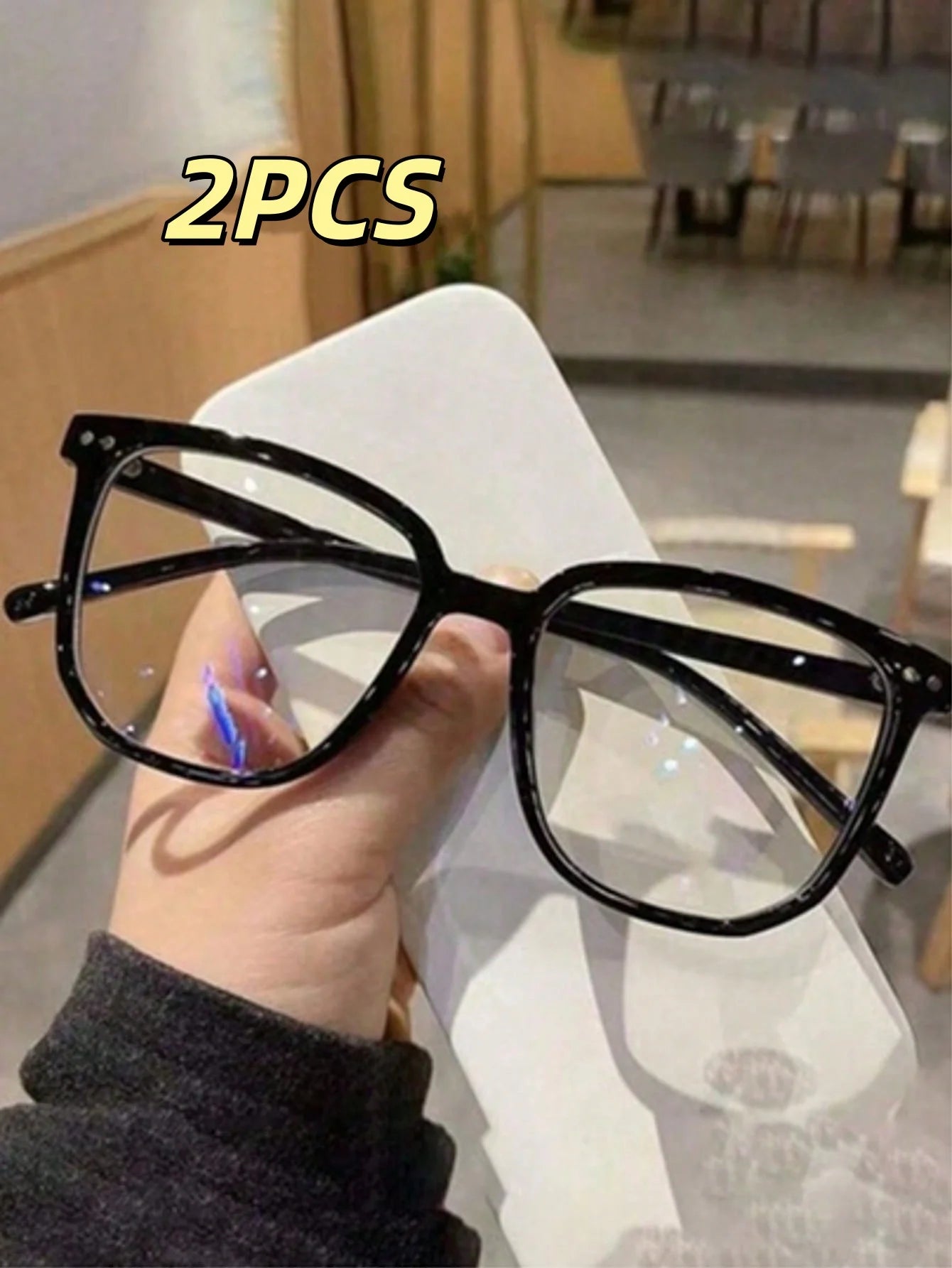 3 pairs of universal fashion glasses, square-framed glasses, fashionable campus style, clear black frame, back to school