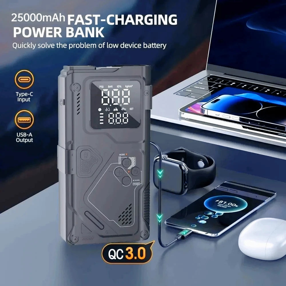 YINGBOOST Car Jump Starter with Air Pump Peak 5000A Booster &150PSI Tire Inflator with DC Power Cord Power Bank 400LM LED Light