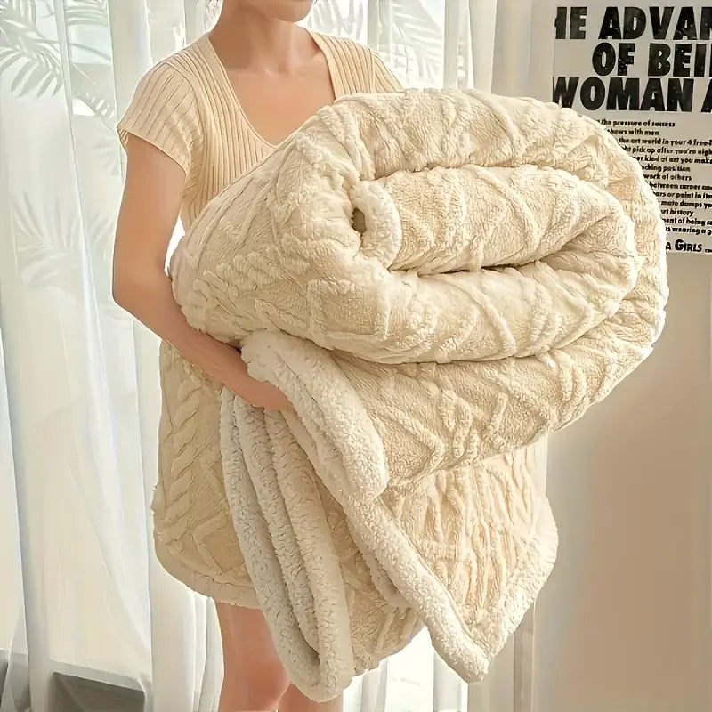 1pc Jacquard Sherpa Weighted Blanket 10lbs for Adults- Soft, Warm, and Thickened Calm Blanket for Ultimate Comfort