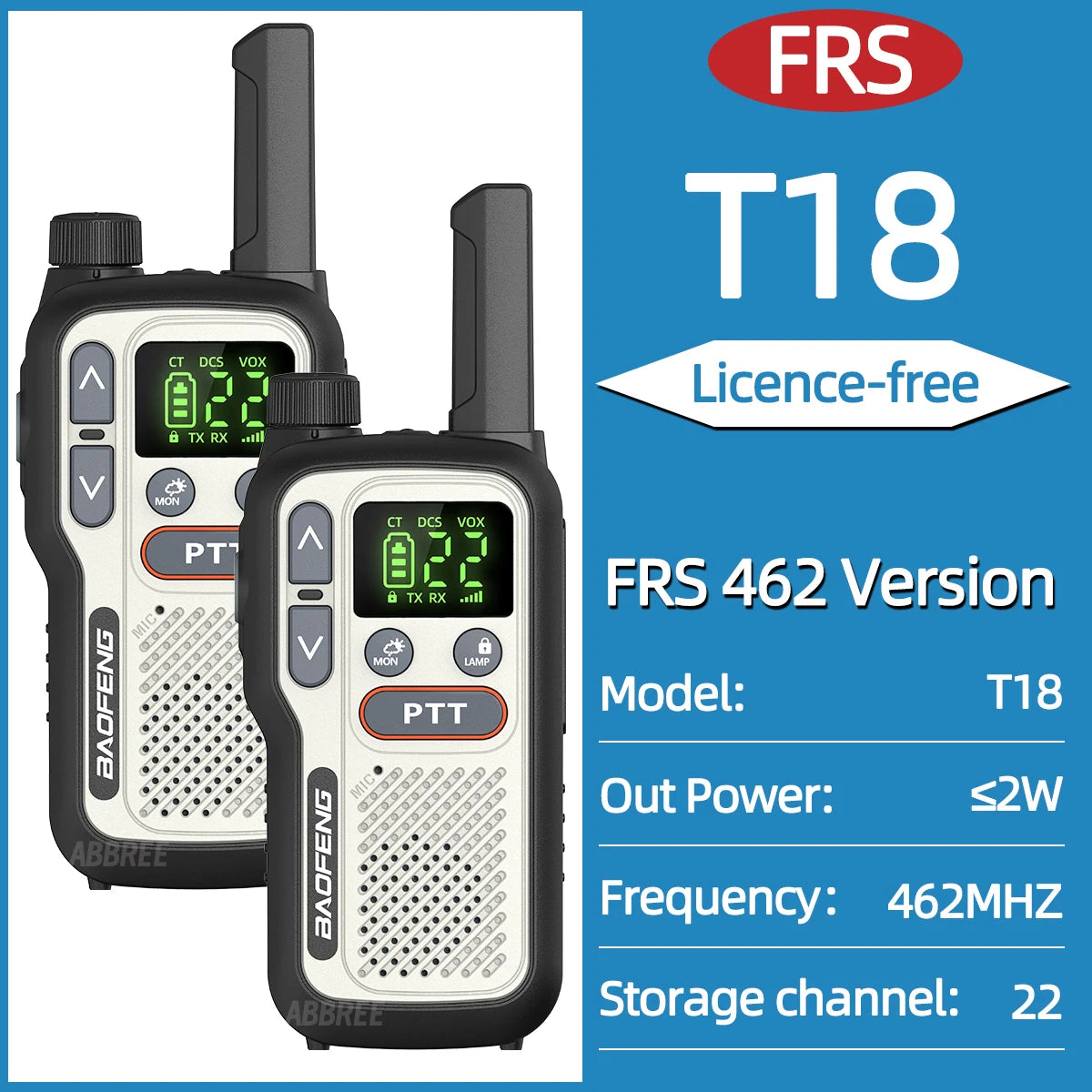 2PCS Baofeng BF-T18 Mini Walkie Talkie Dual PTT Long Range PMR FRS NOAA VOX FM Two Way Radio Type-C Charger For Travel Camping