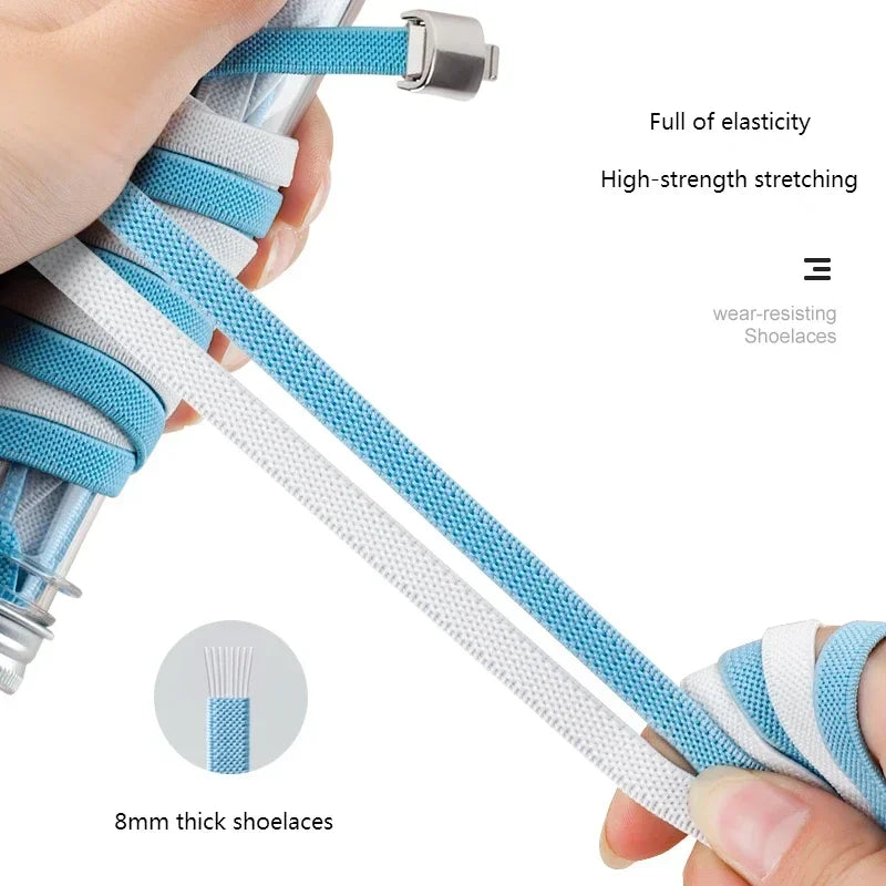 No Tie Shoe Laces Press Lock Shoelaces Without Ties Elastic Laces Sneaker Kids Adult 8MM Widened Flat Shoelace for Shoes