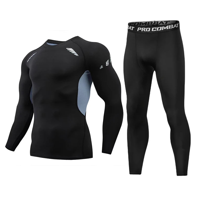 Winter Compression Running Sets Men Long Sleeve Shirt Basketball Fitness Gym Clothing Male Workout Muscle Top Tracksuit Fleece