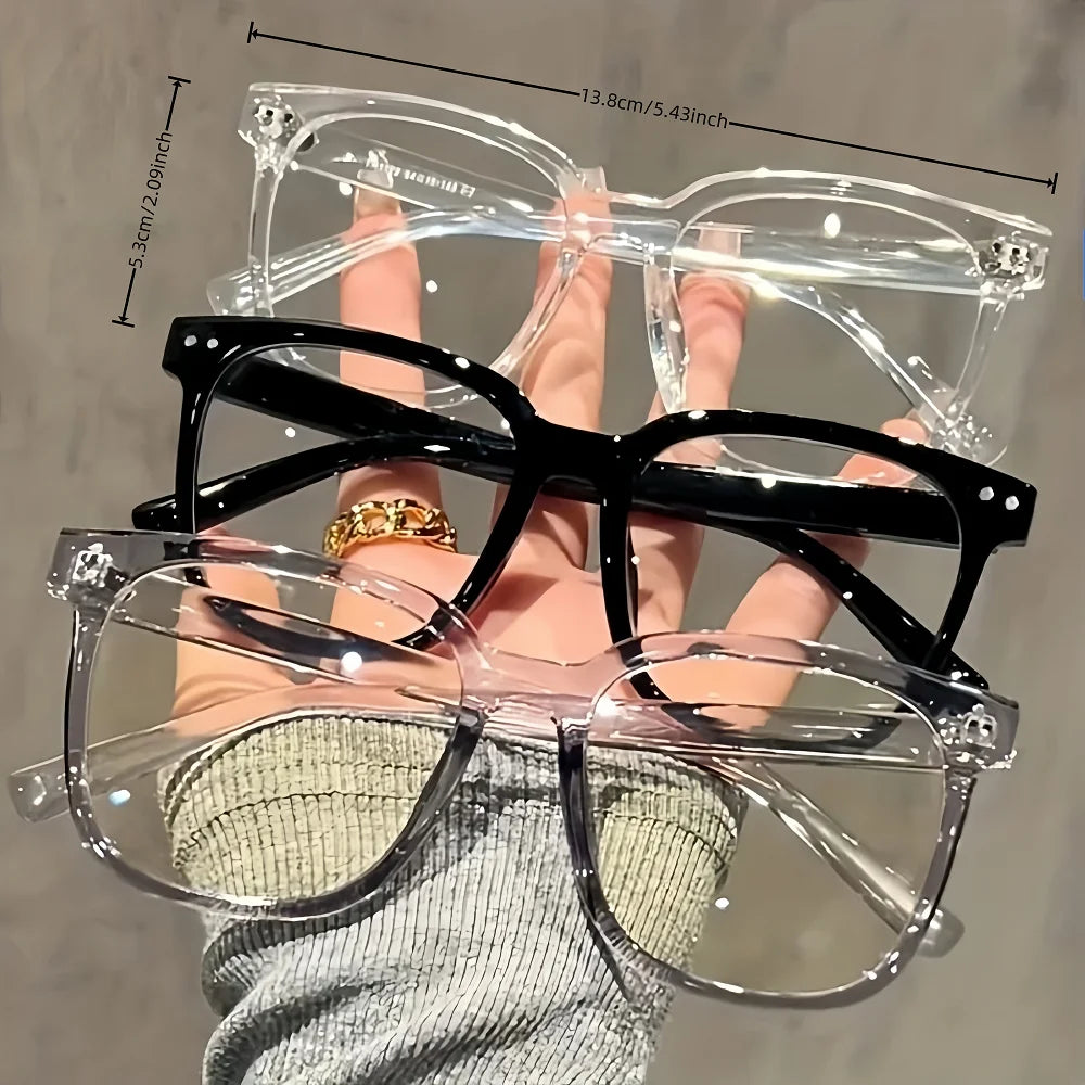 3 pairs of universal fashion glasses, square-framed glasses, fashionable campus style, clear black frame, back to school