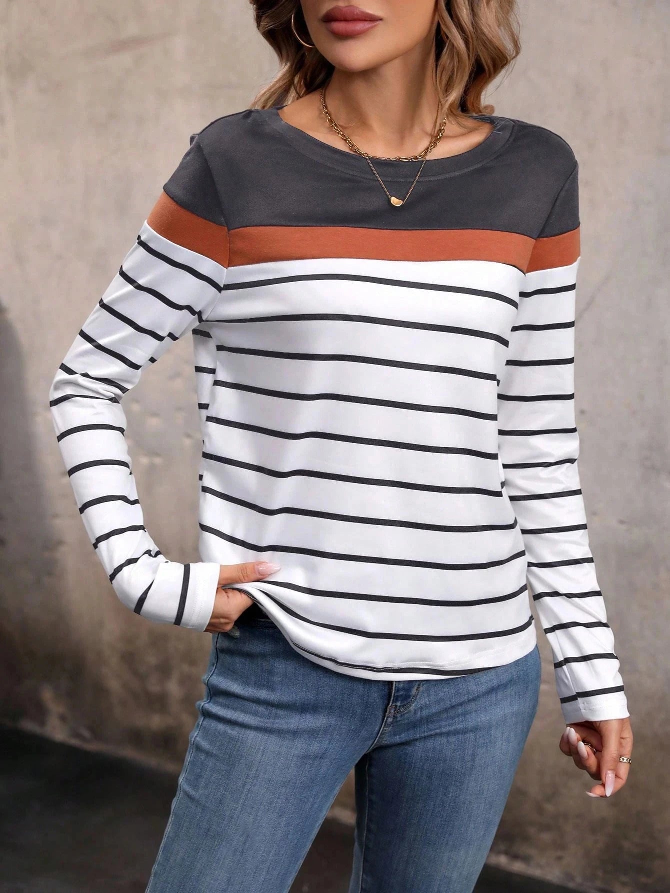 Stripe Color Block 3d Print Long SleeveT-Shirt Casual Women's Clothing Long Sleeve T-shirt Fashion Oversized Tops Tees Female