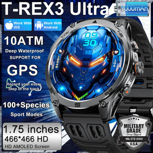 2026 New Military Smart Watch 1000Mah Battery GPS trace Compass 10ATM Waterproof Tactics Sport Flashlight call Smart Watch Men