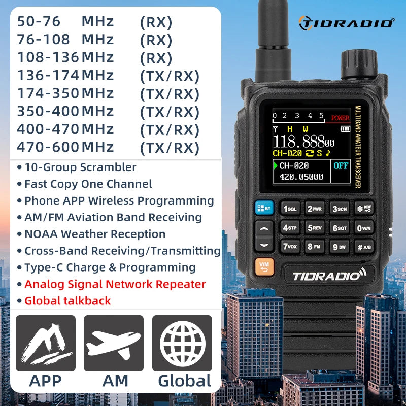 TIDRADIO H3 Plus Global Walkie Talkie Repeater Bluetooth Answerphone Air Band Long Range Radio Wireless Programming Three Models