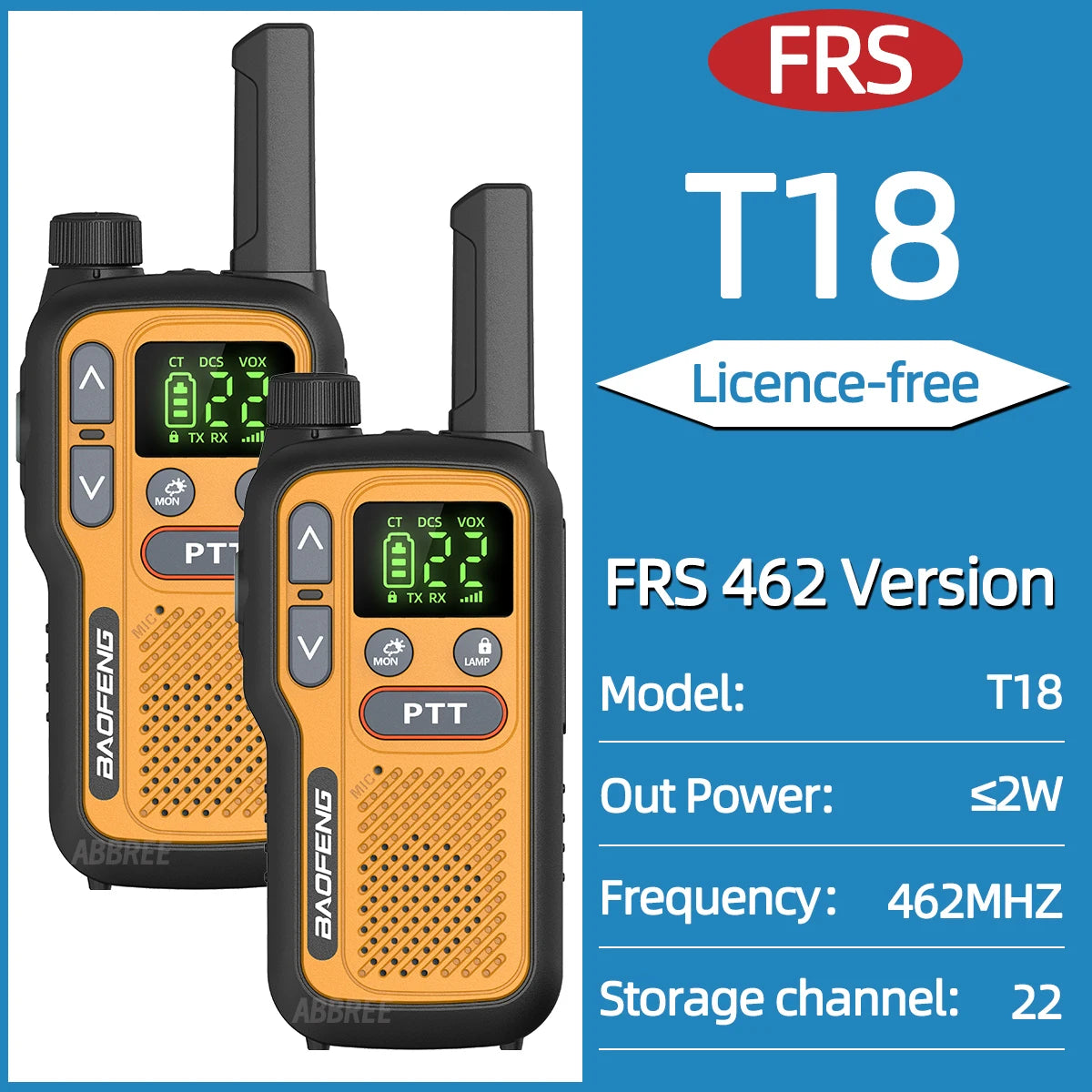 2PCS Baofeng BF-T18 Mini Walkie Talkie Dual PTT Long Range PMR FRS NOAA VOX FM Two Way Radio Type-C Charger For Travel Camping