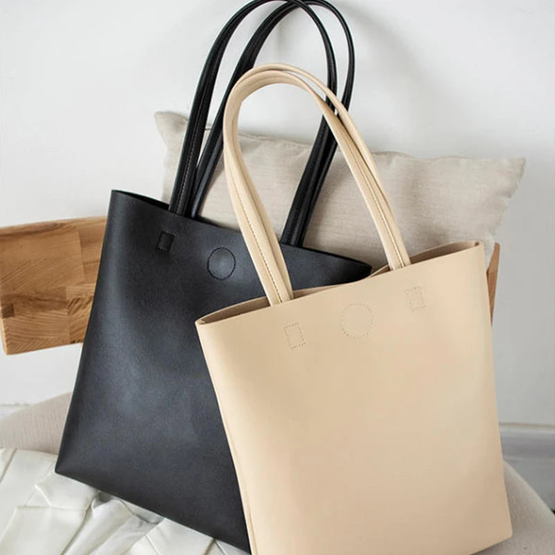 Women's Large Tote Shoulder Bag - Contains inner pocket, solid leather, large capacity, office school bag