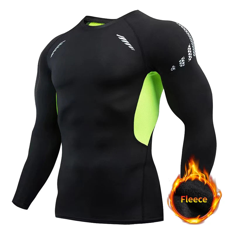 Winter Compression Running Sets Men Long Sleeve Shirt Basketball Fitness Gym Clothing Male Workout Muscle Top Tracksuit Fleece