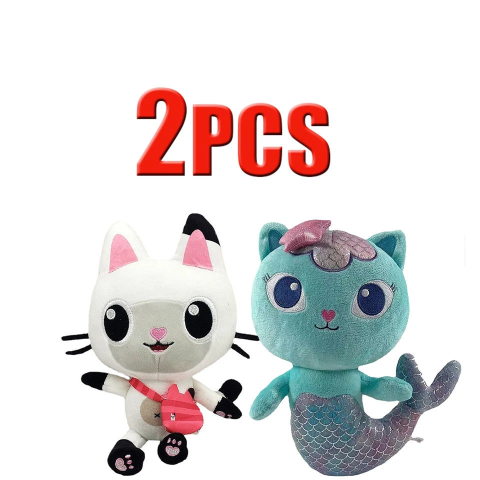 25cm 7-piece Gabby doll house plush toy cartoon stuffed animal mermaid cat mermaid plush doll children's Christmas gift