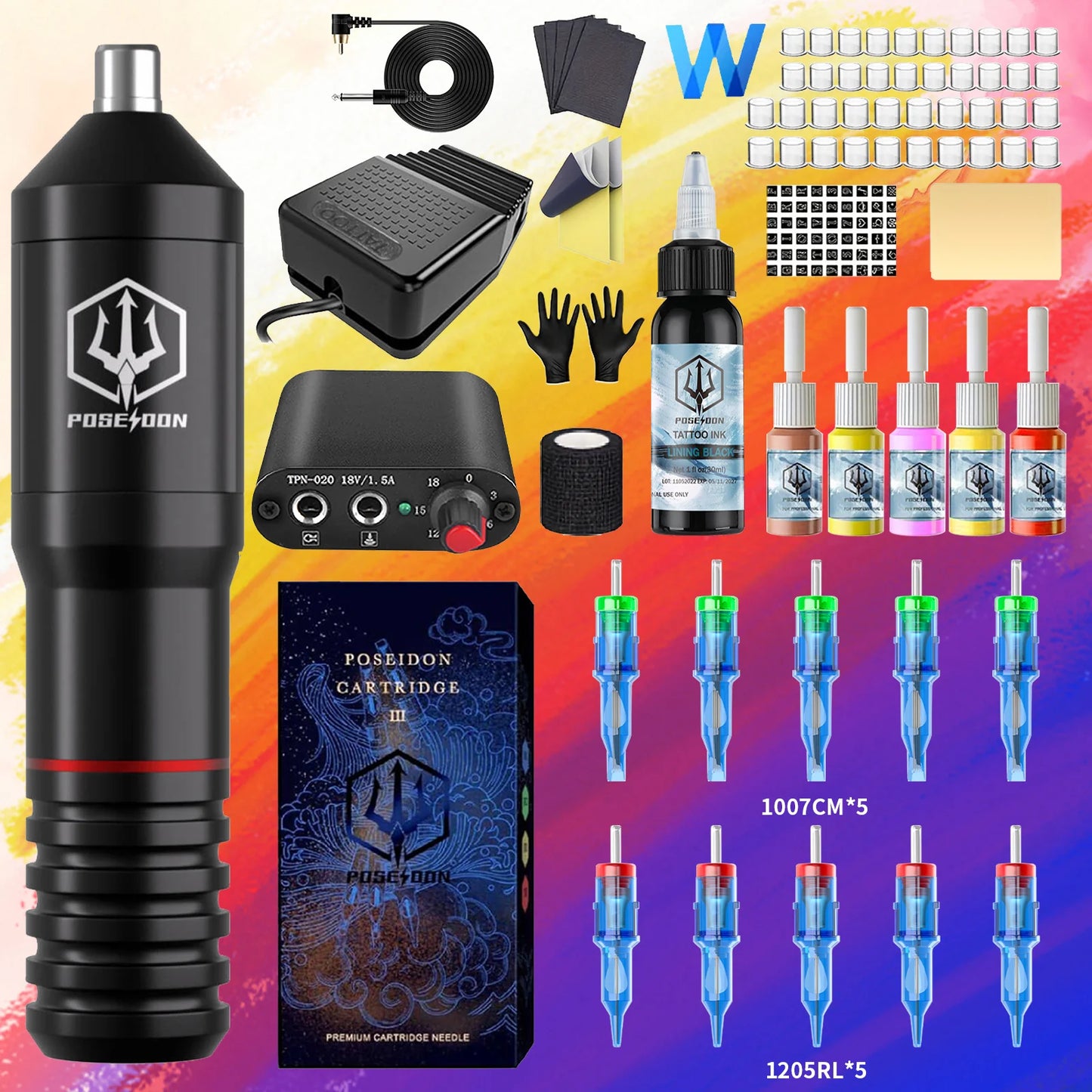 Tattoo Kit POSEIDON High Power Tattoo Pen Kit For Permanent Makeup Tattoo Machine Kit High Quality Tattoo Power Supply Tattoo Gu