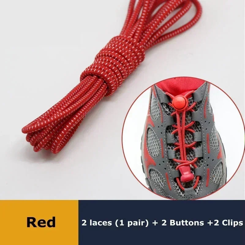 1Pair Elastic Shoelaces with Lock Sneaker No Tie Shoe Laces Stretching Lock Round Lock Lazy Quick Shoelace Hiking Shoestrings