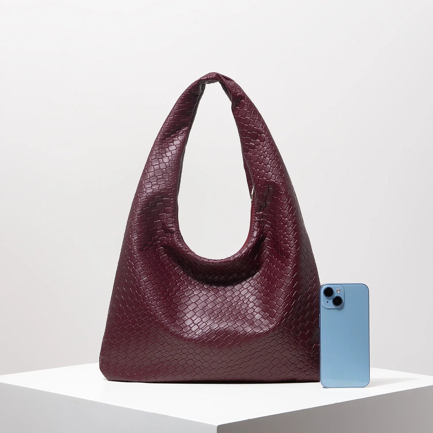 Vintage Faux Woven Leather Shoulder Bag, Women's Handbag, Large Capacity Tote Bag, Crescent Bag, Zipper Underarm Bag, Daily Commuter Bag (Random Pattern)