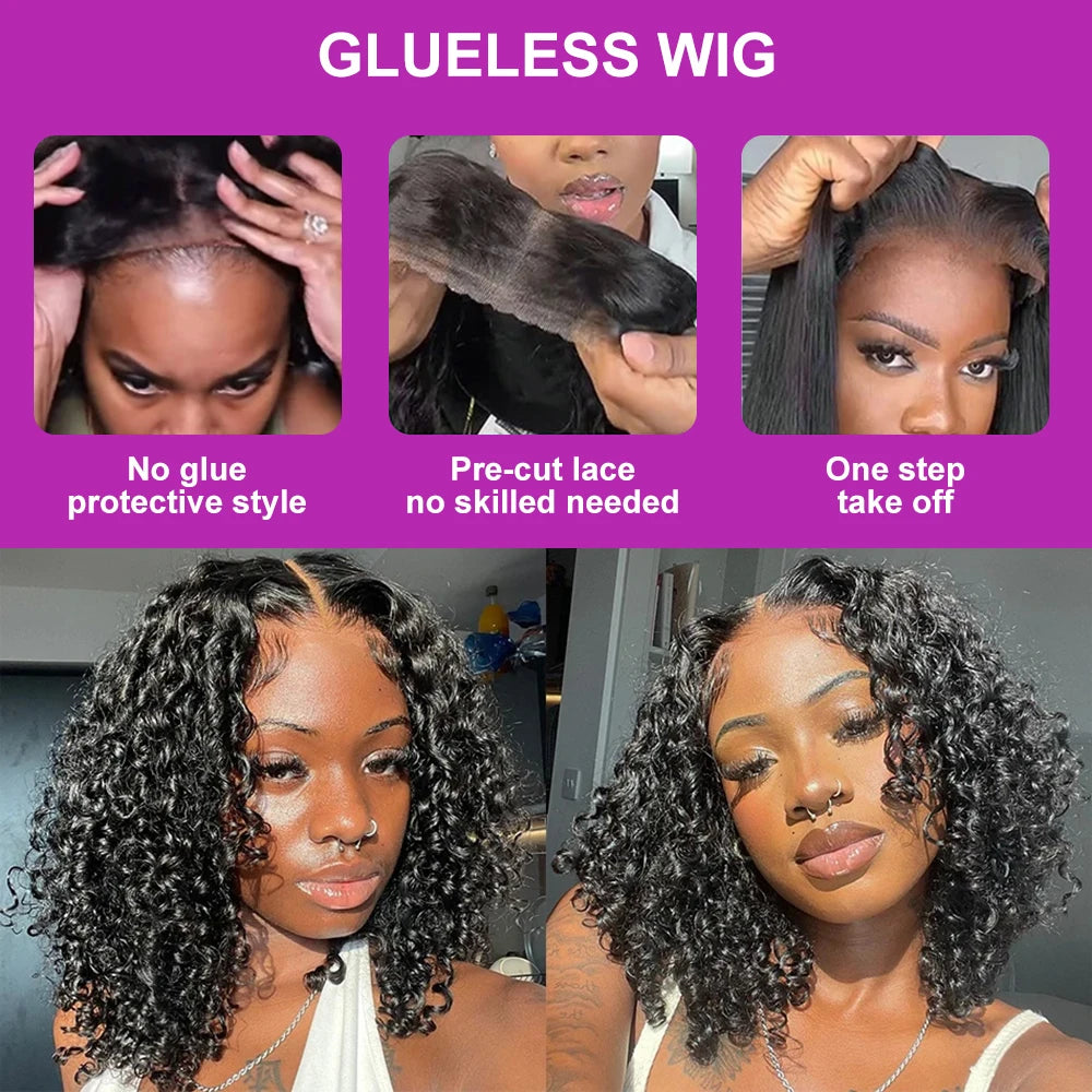 Pre Cut No Glue Water Wave 13x6 Bob Wigs Curly 7x5 Glueless Wig Human Hair Ready To Wear Lace Frontal Wigs For Women Pre Plucked
