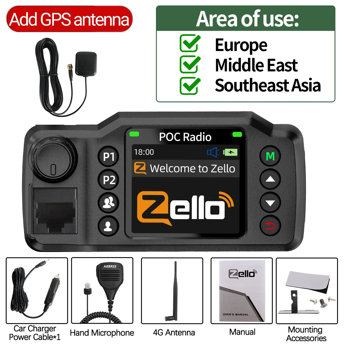 ABBREE GP-8900 Plus Network Car Walkie Talkie Zello Global POC Radio GPS 3/4G Unlimited Distance Dual SIM Card Android Bluetooth