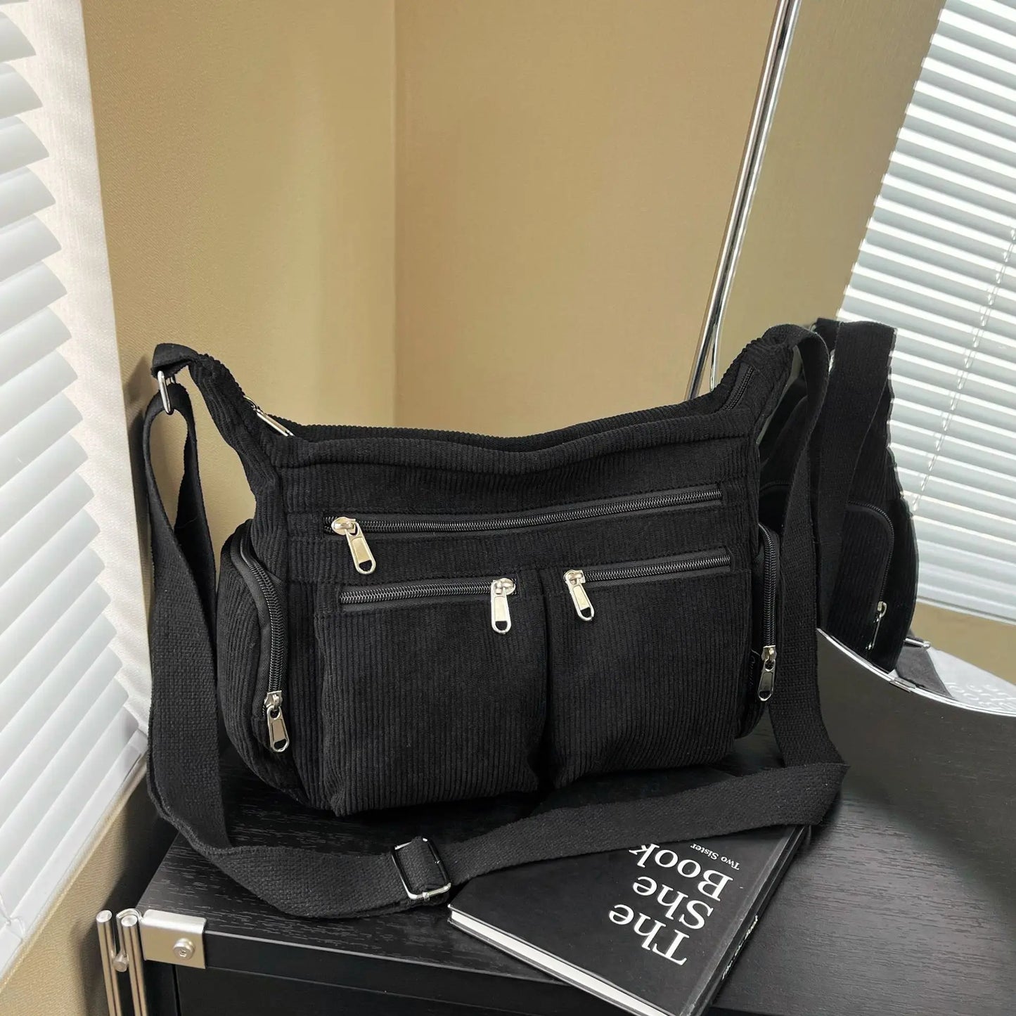 Women Corduroy Crossbody Bag Large Capacity Multi Pocket Fashion Tote Shoulder Bag Satchel Casual Handbag