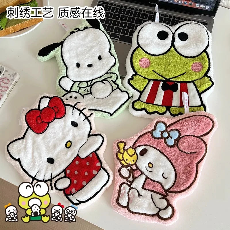 Hello Kitty My Melody Pochacco Cartoon Kawaii Hand Towel Water-Absorbent Coral Fleece Kitchen Decor Quick-Drying Kids Towel Gift