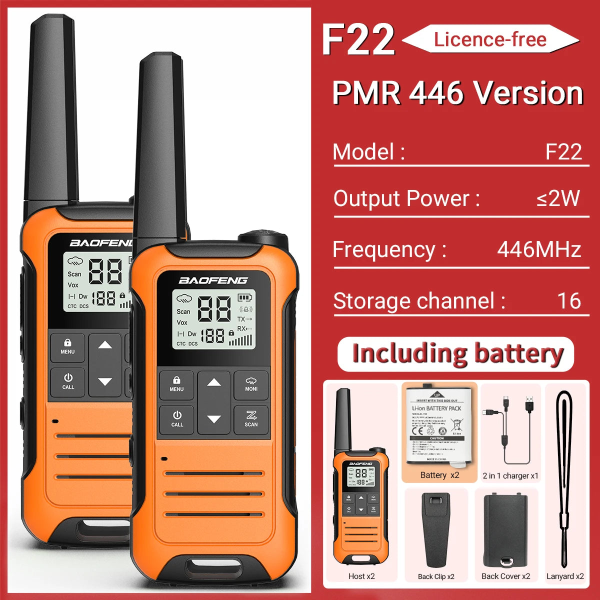 2PCS Baofeng F22 PMR FRS Mini Walkie Talkie Waterproof Type-C Licence-free NOAA Portable Two Way Ham Radio for Hunting