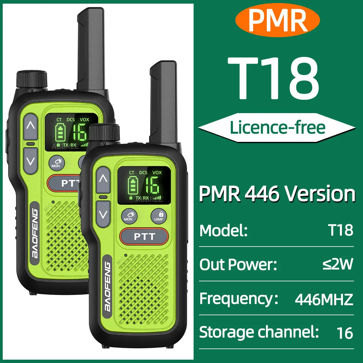 2PCS Baofeng BF-T18 Mini Walkie Talkie Dual PTT Long Range PMR FRS NOAA VOX FM Two Way Radio Type-C Charger For Travel Camping