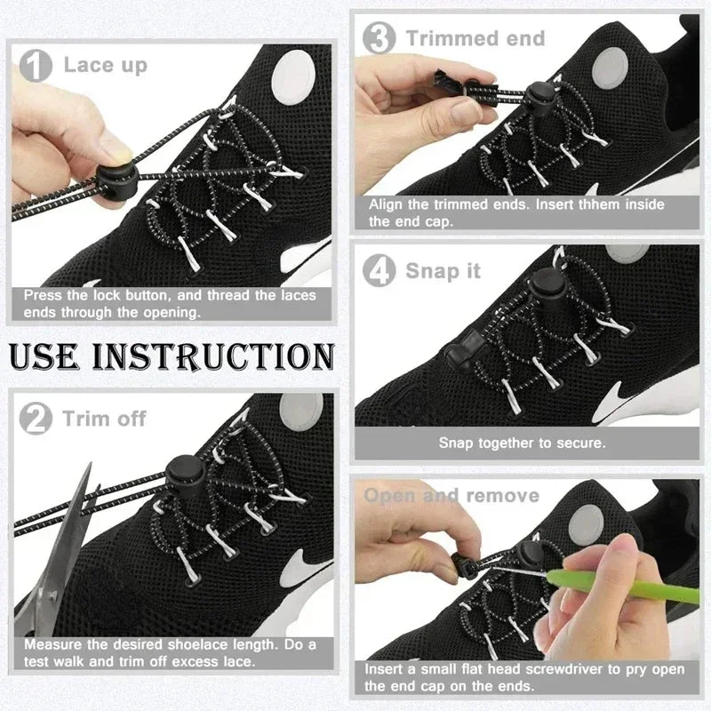 1Pair Elastic Shoelaces with Lock Sneaker No Tie Shoe Laces Stretching Lock Round Lock Lazy Quick Shoelace Hiking Shoestrings